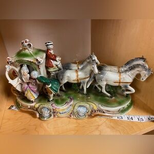 VINTAGE GRAFENTHAL PORCELAIN HORSE CARRIAGE MADE IN GERMANY 15” INCHES LONG